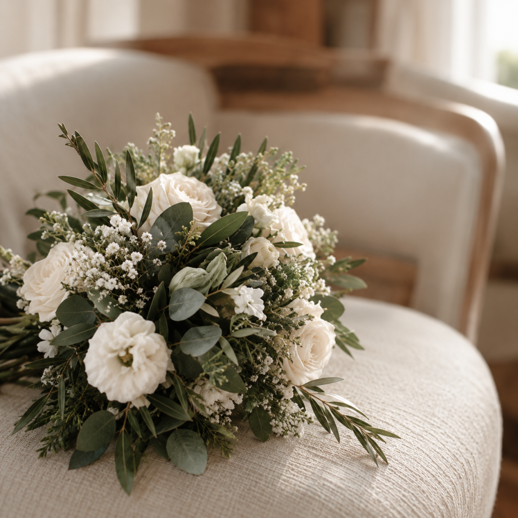 Wedding bouquet on a chair